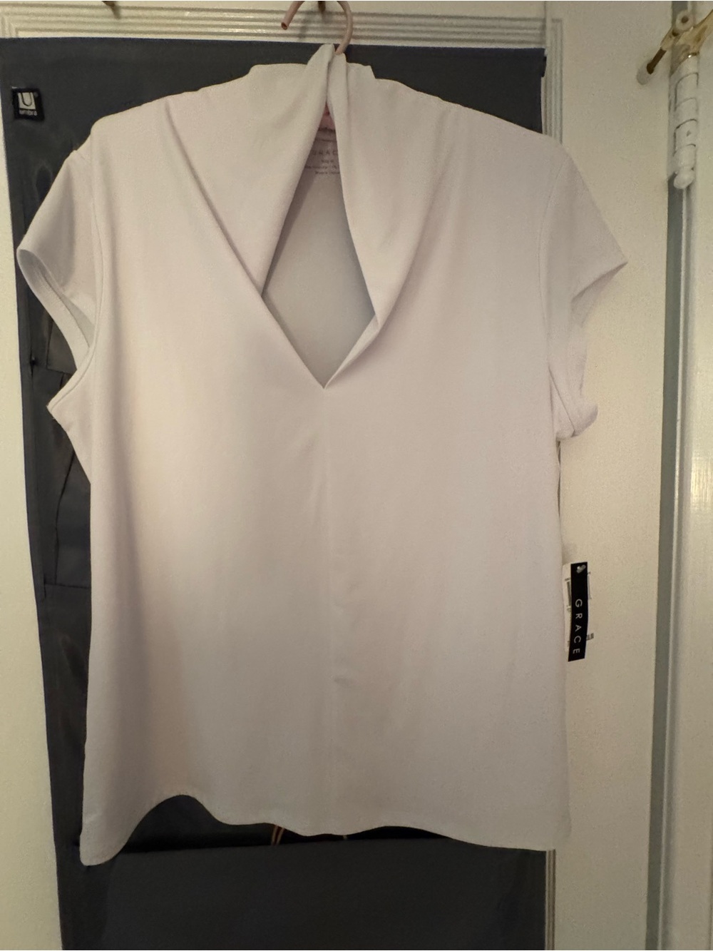 Grace White Draped V-Neck Short-Sleeve Top